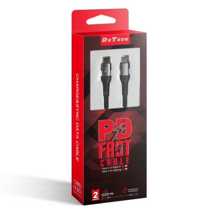 DETECH DE-43CC2 Braided USB 2.0 Cable USB-C male - USB-C 60W Μαύρο 2m (40265)
