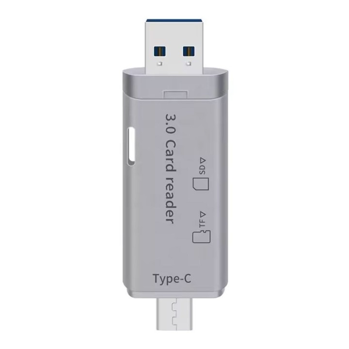 Card reader DeTech, USB Type-C - USB 3.0 OTG, SD, TF, Silver(17854)