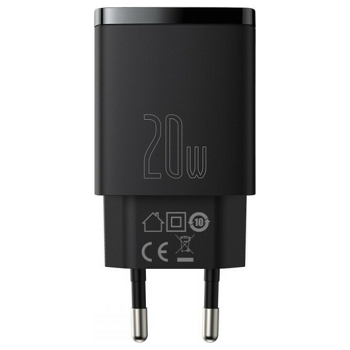 Baseus Φορτιστής Χωρίς Καλώδιο με Θύρα USB-A και Θύρα USB-C 20W Power Delivery / Quick Charge 3.0 Μαύρος (Compact)