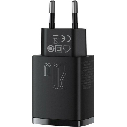 Baseus Φορτιστής Χωρίς Καλώδιο με Θύρα USB-A και Θύρα USB-C 20W Power Delivery / Quick Charge 3.0 Μαύρος (Compact)