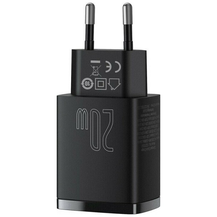 Baseus Φορτιστής Χωρίς Καλώδιο με Θύρα USB-A και Θύρα USB-C 20W Power Delivery / Quick Charge 3.0 Μαύρος (Compact)