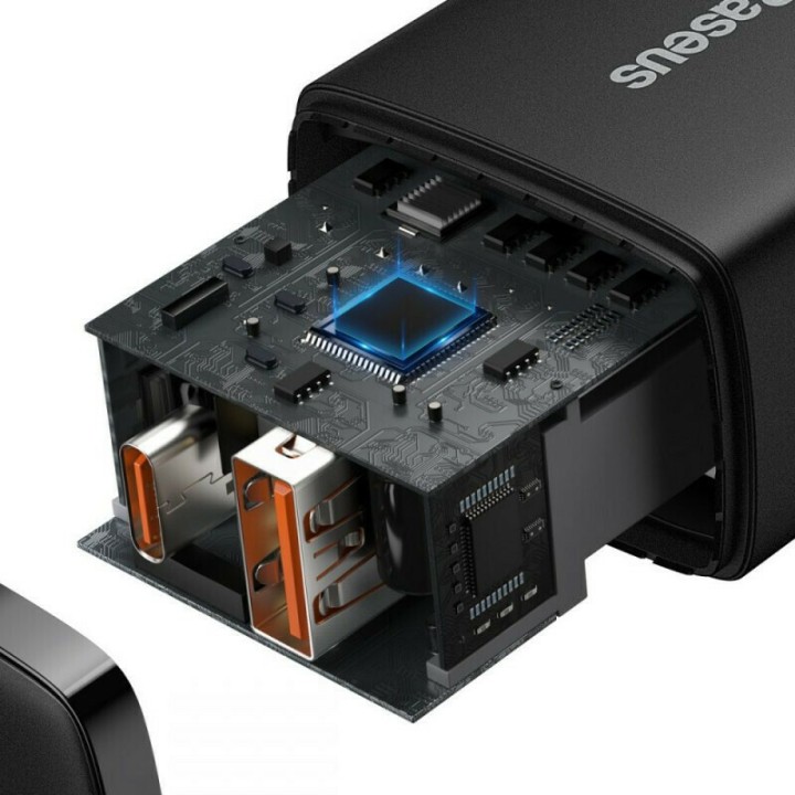 Baseus Φορτιστής Χωρίς Καλώδιο με Θύρα USB-A και Θύρα USB-C 20W Power Delivery / Quick Charge 3.0 Μαύρος (Compact)