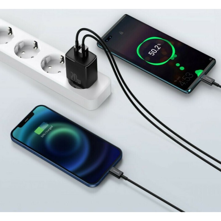 Baseus Φορτιστής Χωρίς Καλώδιο με Θύρα USB-A και Θύρα USB-C 20W Power Delivery / Quick Charge 3.0 Μαύρος (Compact)