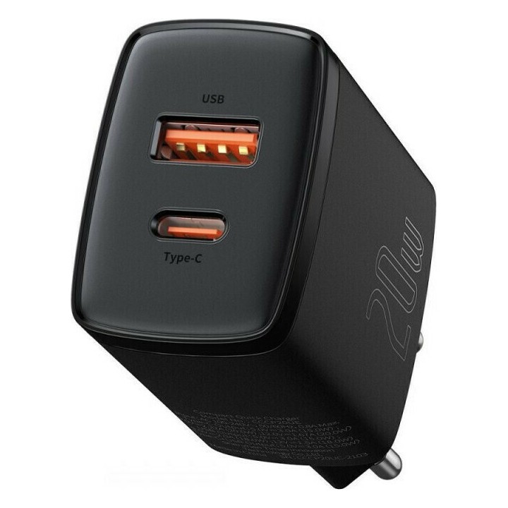 Baseus Φορτιστής Χωρίς Καλώδιο με Θύρα USB-A και Θύρα USB-C 20W Power Delivery / Quick Charge 3.0 Μαύρος (Compact)