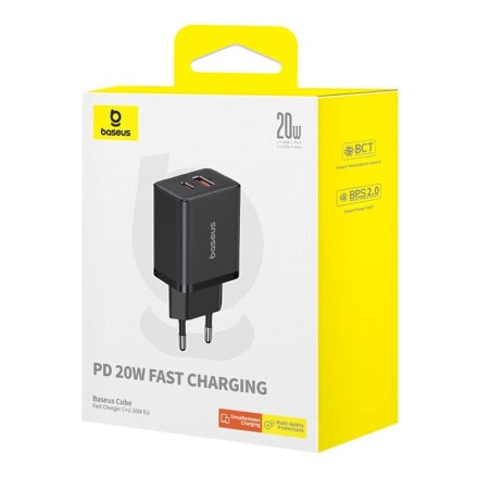 Baseus Cube Fast Charger Type- C + USB 20W EU BLACK