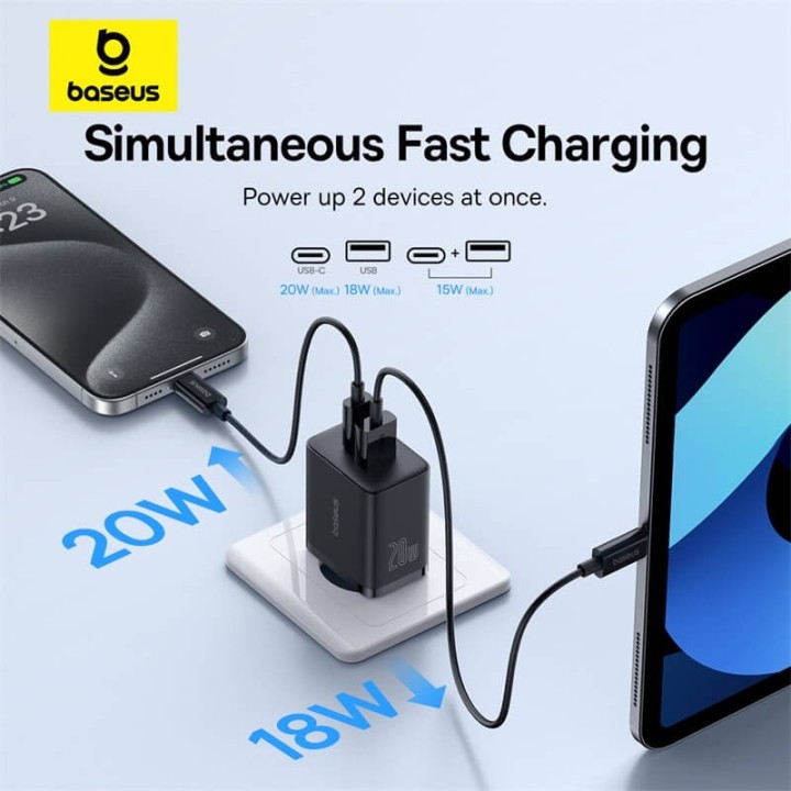 Baseus Cube Fast Charger Type- C + USB 20W EU BLACK