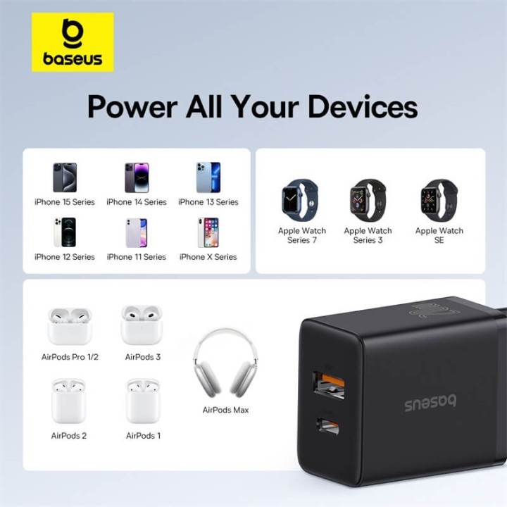 Baseus Cube Fast Charger Type- C + USB 20W EU BLACK