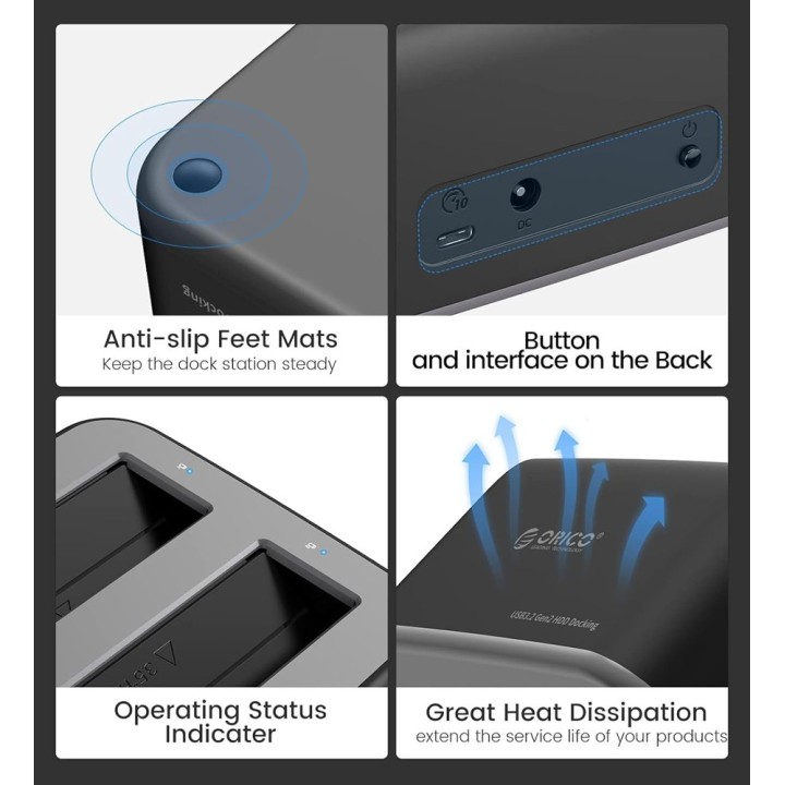 Orico Docking Station για 2 Σκληρούς Δίσκους SATA 2.5" / 3.5" με σύνδεση USB-C (6829C3-V1)