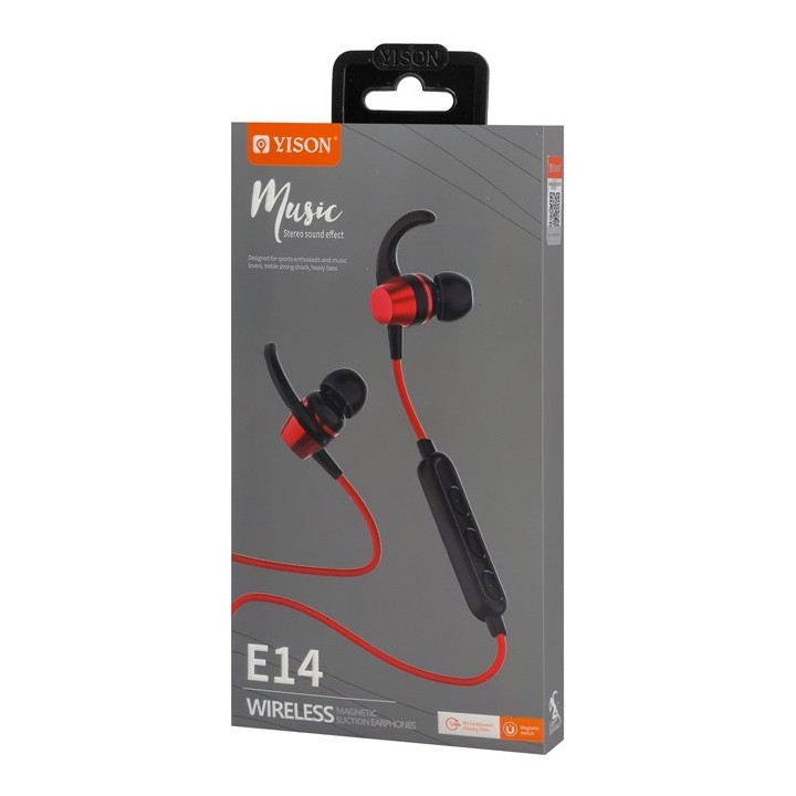 YISON earphones E14 με μαγνήτη, Bluetooth, 10mm, 65mAh, κόκκινα