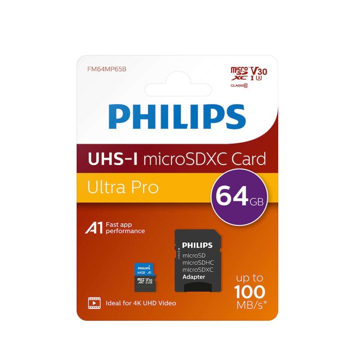 Philips Ultra Pro microSDXC 64GB Class 10 U3 V30 UHS-I με αντάπτορα (FM64MP65B/00)