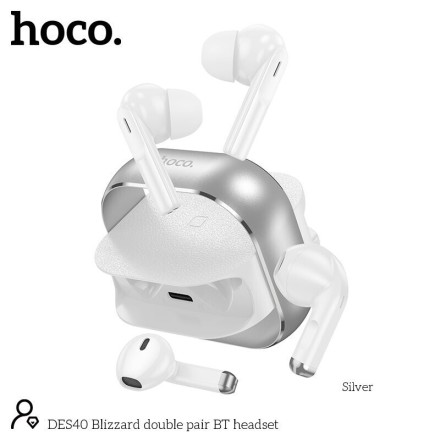 Hoco DES40 In-ear Bluetooth Handsfree Ακουστικά με Θήκη Φόρτισης Ασημί