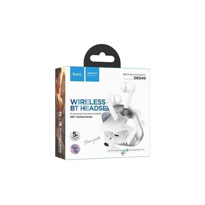 Hoco DES40 In-ear Bluetooth Handsfree Ακουστικά με Θήκη Φόρτισης Ασημί