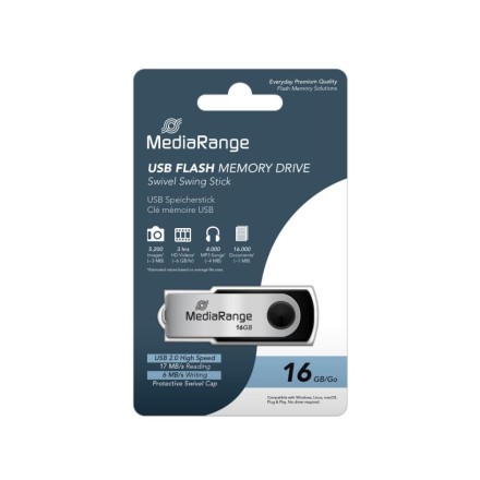 MediaRange USB 2.0 Flash Drive 16GB (Black/Silver) (MR910)