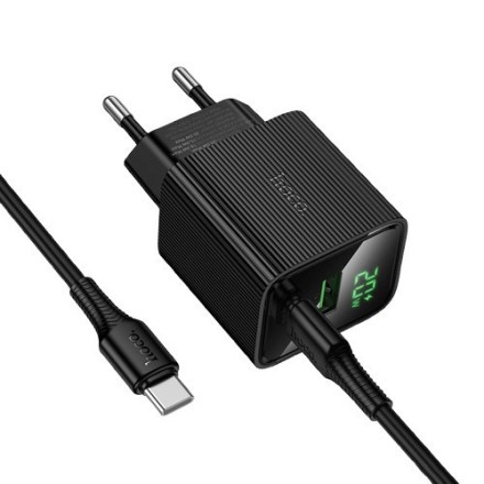 Hoco Φορτιστής με Θύρα USB-A και Θύρα USB-C και Καλώδιο USB-C - USB-C 20W Quick Charge 3.0 / Quick Charge 2.0 Μαύρος