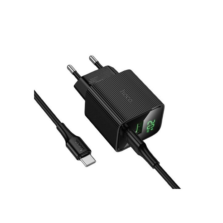 Hoco Φορτιστής με Θύρα USB-A και Θύρα USB-C και Καλώδιο USB-C - USB-C 20W Quick Charge 3.0 / Quick Charge 2.0 Μαύρος