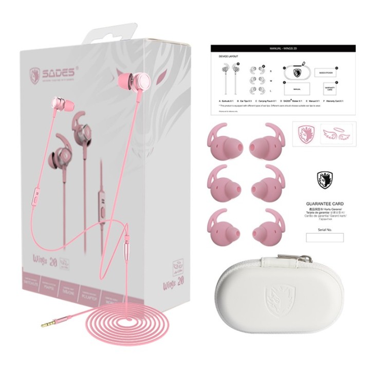 Sades Wings 20 In Ear Gaming Headset με σύνδεση 3.5mm Ροζ