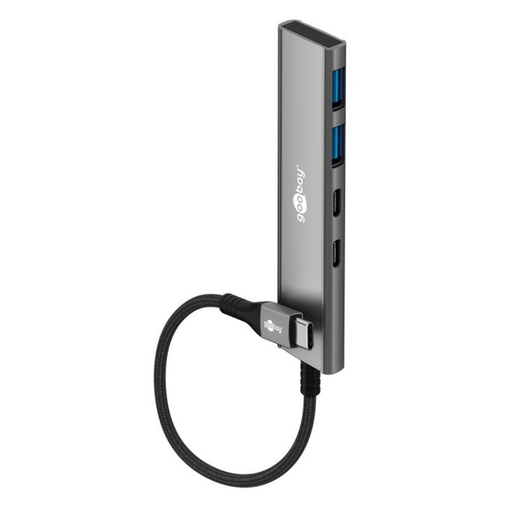 GOOBAY USB hub 76563, 4x θυρών, USB 3.2, 5Gbps, USB-C σύνδεση, γκρι