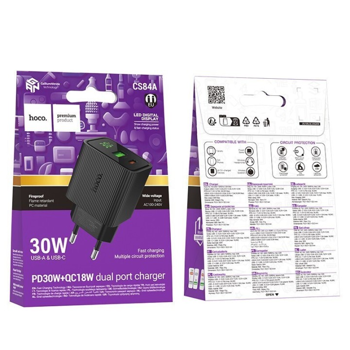 Hoco Φορτιστής Χωρίς Καλώδιο με Θύρα USB-A και Θύρα USB-C 20W Power Delivery / Quick Charge 3.0 Μαύρος (CS84A)