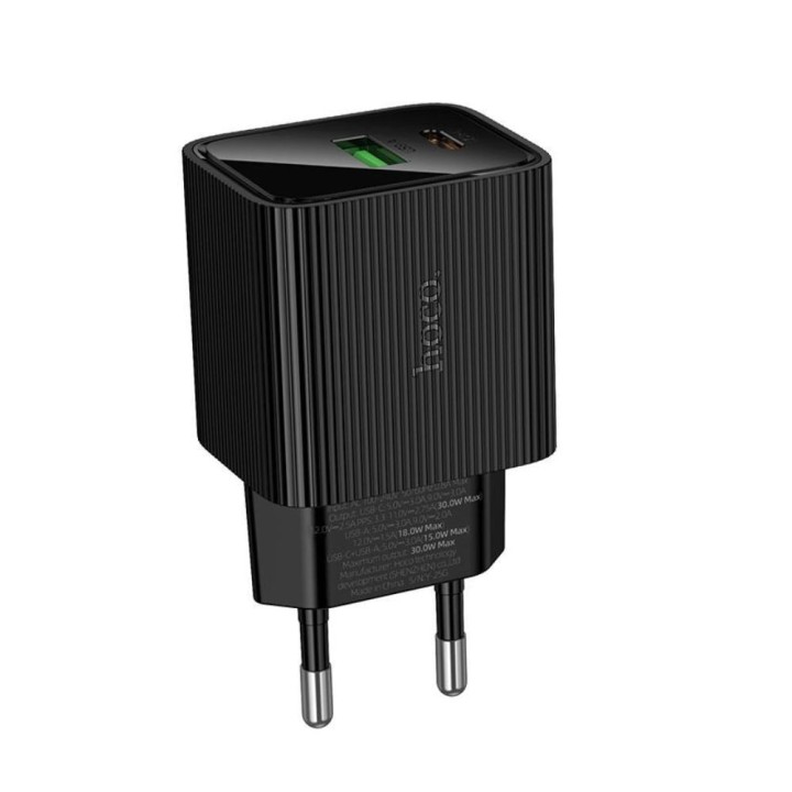 Hoco Φορτιστής Χωρίς Καλώδιο με Θύρα USB-A και Θύρα USB-C 20W Power Delivery / Quick Charge 3.0 Μαύρος (CS84A)