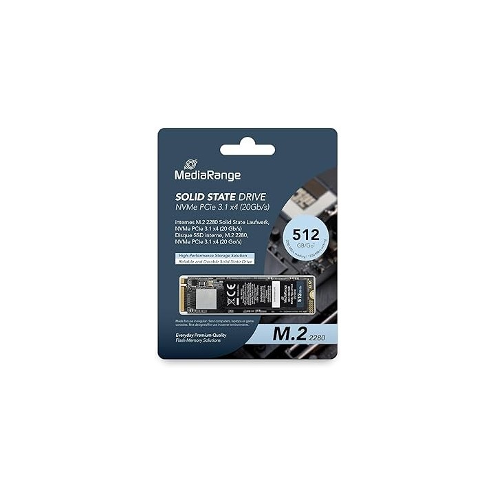 MediaRange Internal M.2 2280 solid state drive, NVMe PCIe 3.1 x4 20 Gb/s, 512GB, black (MR1032)