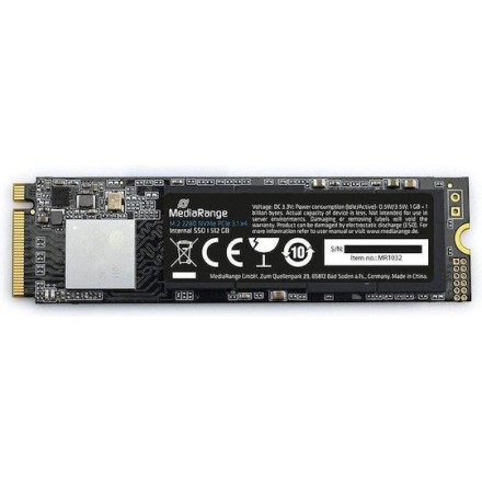 MediaRange Internal M.2 2280 solid state drive, NVMe PCIe 3.1 x4 20 Gb/s, 512GB, black (MR1032)