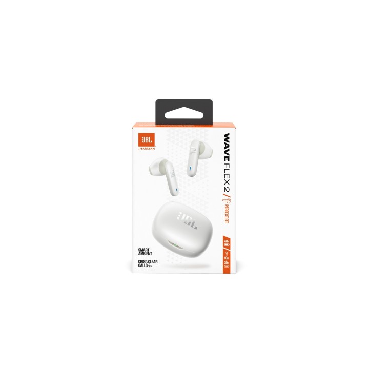 JBL Wave Flex 2, True Wireless Ear-Buds Headphones, Smart Ambient, IP54, (White)