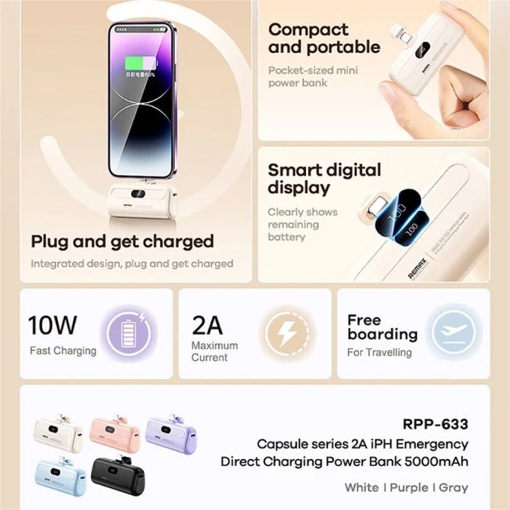 Remax Capsule Series RPP-633 Lightning Power Bank 5000mAh Λευκό