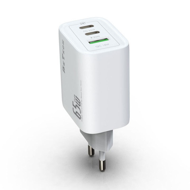 Φορτιστής DETECH Χωρίς Καλώδιο GaN με Θύρα USB-A και 2 Θύρες USB-C 65W Power Delivery Λευκός (DE-PD)