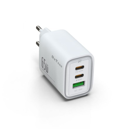 Φορτιστής DETECH Χωρίς Καλώδιο GaN με Θύρα USB-A και 2 Θύρες USB-C 65W Power Delivery Λευκός (DE-PD)