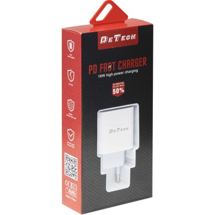 Φορτιστής DETECH Χωρίς Καλώδιο με Θύρα USB-C Power Delivery Λευκός (DE-30)