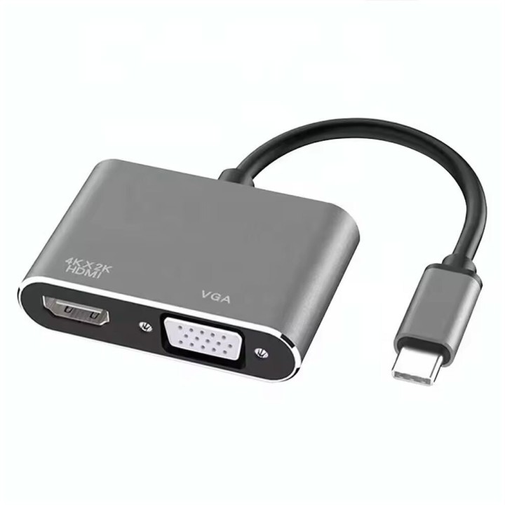 Μετατροπέας DETECH USB-C male σε HDMI / VGA 2x female Γκρι 1τμχ (17842)