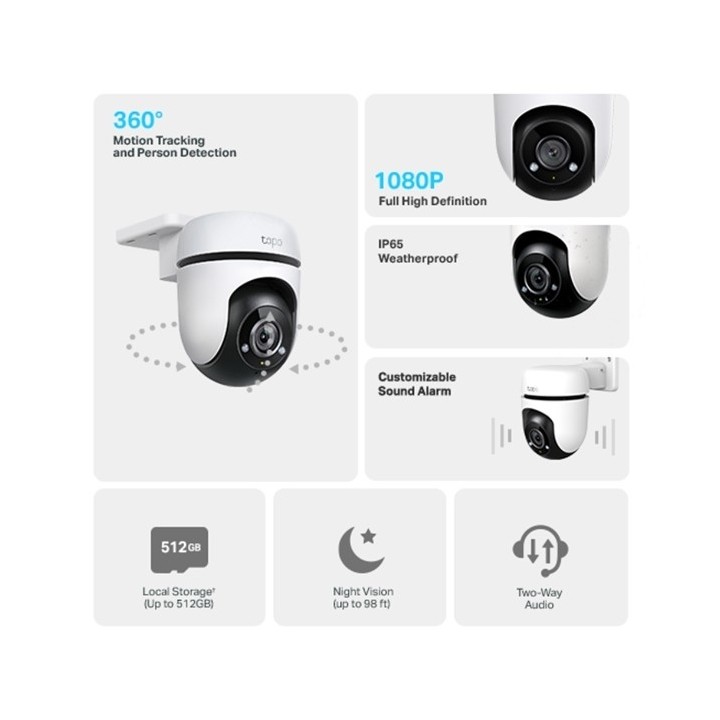 TP-LINK smart κάμερα Tapo C510W, 2K, PTZ, Wi-Fi, IP65, Ver 2.0