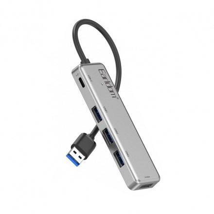 USB hub Earldom ET-HUB12, USB 2.0, 5 Ports(4XUSB 3,0 1X Type C )Gray(12069)