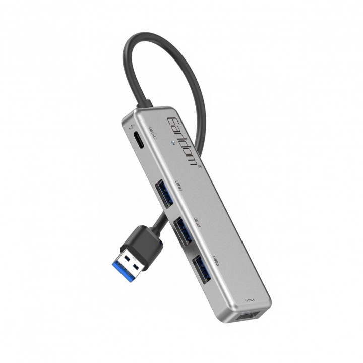 USB hub Earldom ET-HUB12, USB 2.0, 5 Ports(4XUSB 3,0 1X Type C )Gray(12069)