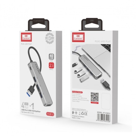 USB hub Earldom ET-HUB12, USB 2.0, 5 Ports(4XUSB 3,0 1X Type C )Gray(12069)