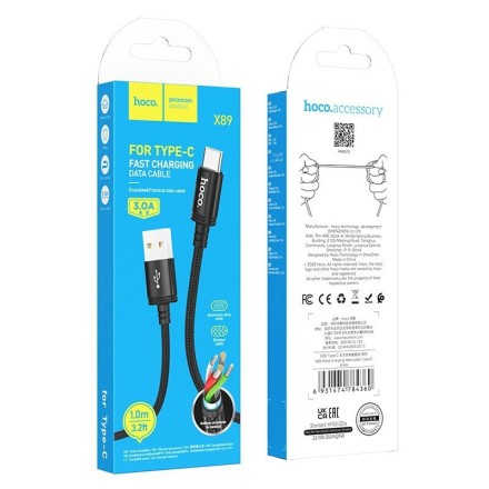 Hoco X89 Braided USB 2.0 Cable USB-C male - USB-A Μαύρο 1m