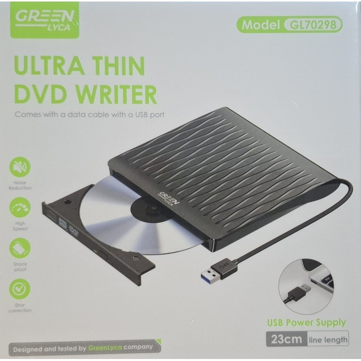 GREEN LYCA External USB DVD WRITER ULTRA THIN ΜΑΥΡΟ GL70298