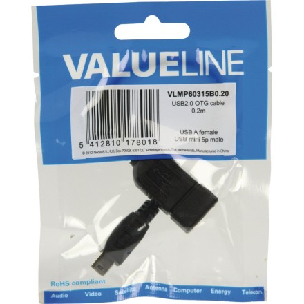 Valueline VLMP60315B0.20 Καλώδιο OTG USB 2.0 θηλ - USB mini 5-pin 20cm