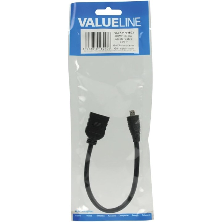 VALUELINE Micro HDMI male to HDMI female Adapter 20cm VLVP 34790 B02