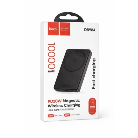 Hoco DB98A MagSafe Power Bank 10000mAh 20W με Θύρα USB-A και Θύρα USB-C Μαύρο