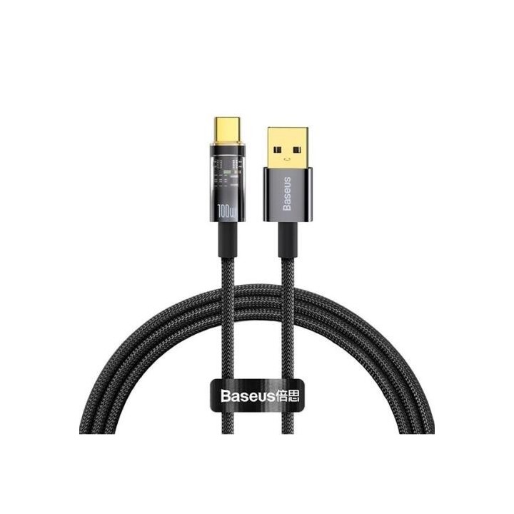 Baseus Explorer Series Auto Power-Off Fast Charging Data Cable USB to Type-C 100W 1m Black