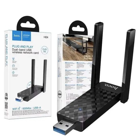 Hoco HI34 Ασύρματος USB Αντάπτορας Δικτύου 600Mbps Wifi 6 με 2 Κεραίες (2,4G/5G)