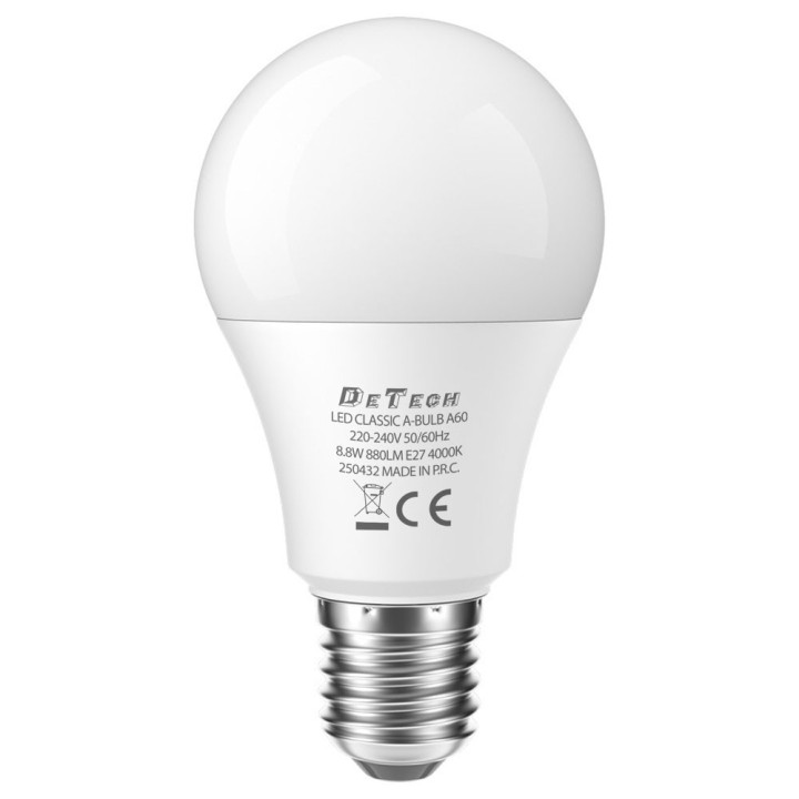 LED Bulb DeTech, A60, E27, 8.8W, 4000K, 806lm(77001)