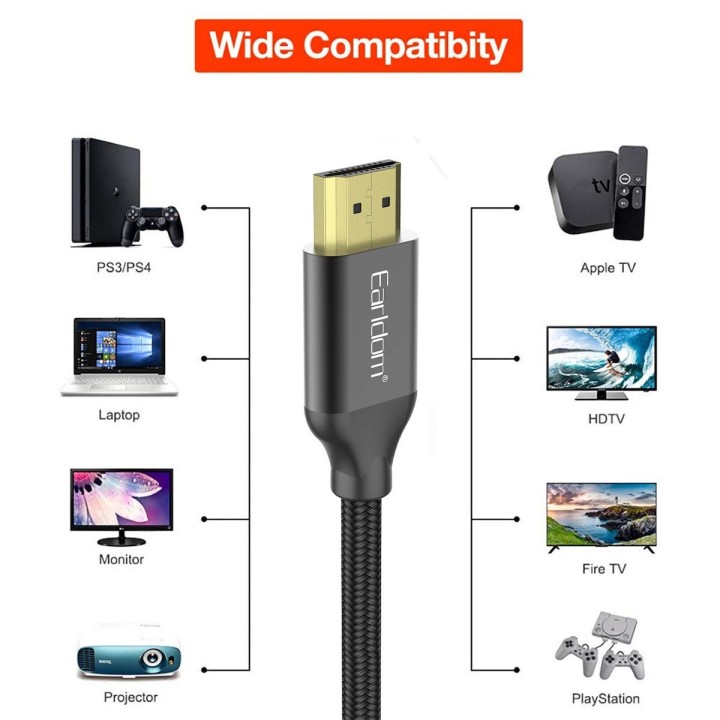 Earldom HDMI 1.4 Braided Cable HDMI male - HDMI male 5m Μαύρο(18386)