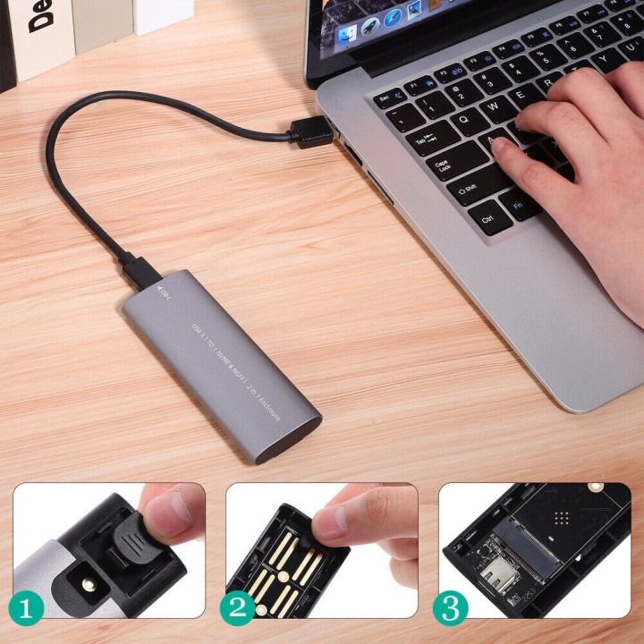 Θήκη για Σκληρό Δίσκο M.2 SATA III NVME με σύνδεση USB 3.1 / SATA σε Γκρι χρώμα(17756)