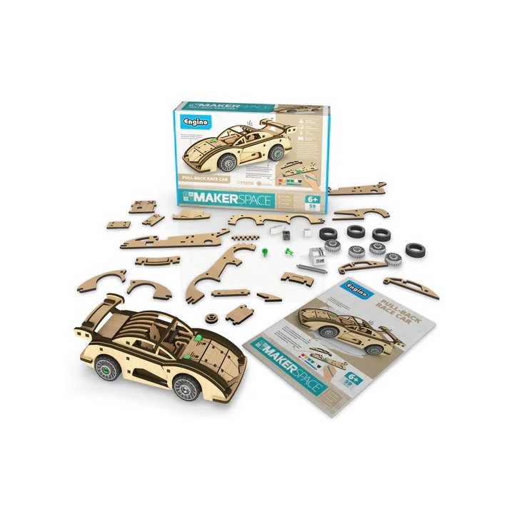 Engino MAKERSPACE DIY: Αυτοκίνητο αγώνων με δυνατότητα pull-back STEM Building Kit for Kids Ages 6+ (1 Model to Build)MS03