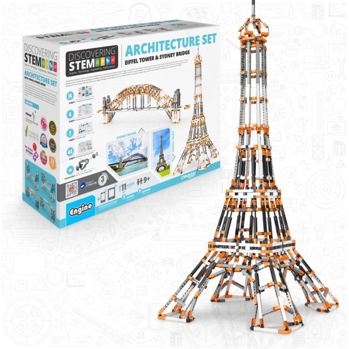 Σετ Αρχιτεκτονικής Engino Discovering STEM Κατασκευάστε τον Πύργο του Άιφελ και τη Γέφυρα του Σίδνεϊ:για παιδιά ηλικίας 9+