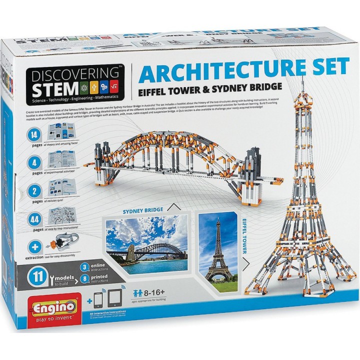 Σετ Αρχιτεκτονικής Engino Discovering STEM Κατασκευάστε τον Πύργο του Άιφελ και τη Γέφυρα του Σίδνεϊ:για παιδιά ηλικίας 9+