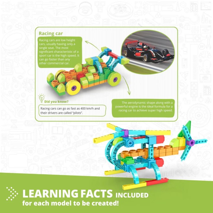 Engino QBOIDZ- Racing Car STEM Toys for Kids Ages 4+ (10 Models to Build)QB60