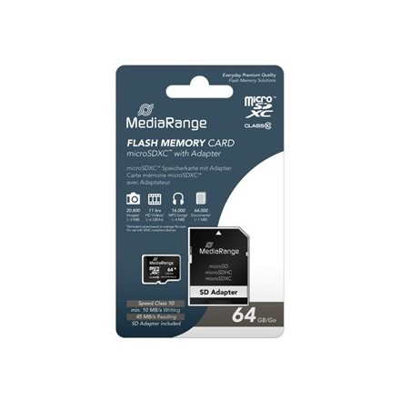 MediaRange Micro SDXC Class 10 With SD Adaptor 64 GB (eXtended Capacity) (MR955)